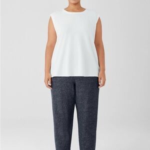 Eileen Fisher White Cozy Organic Cotton Slub Round Neck Tank